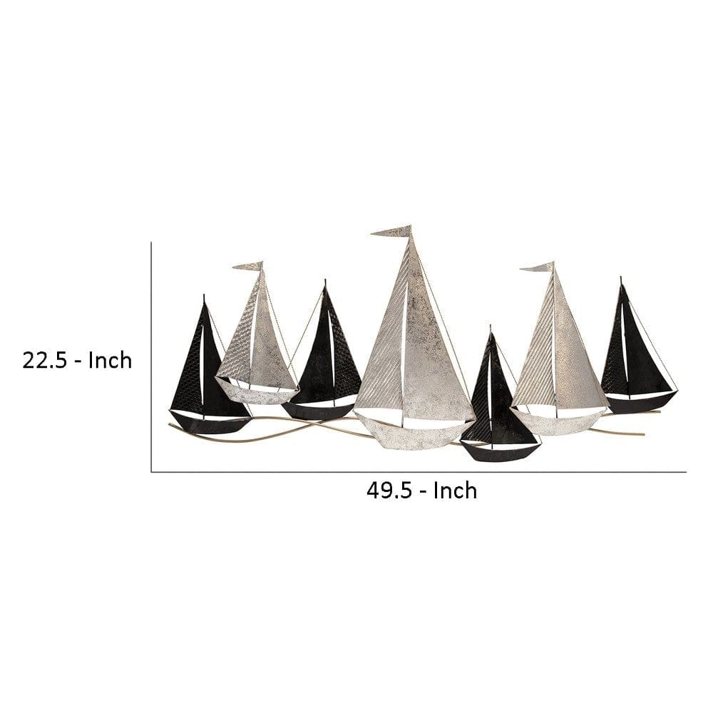 Wall Decor with Metal Sailboats Black and Silver By Casagear Home BM266281