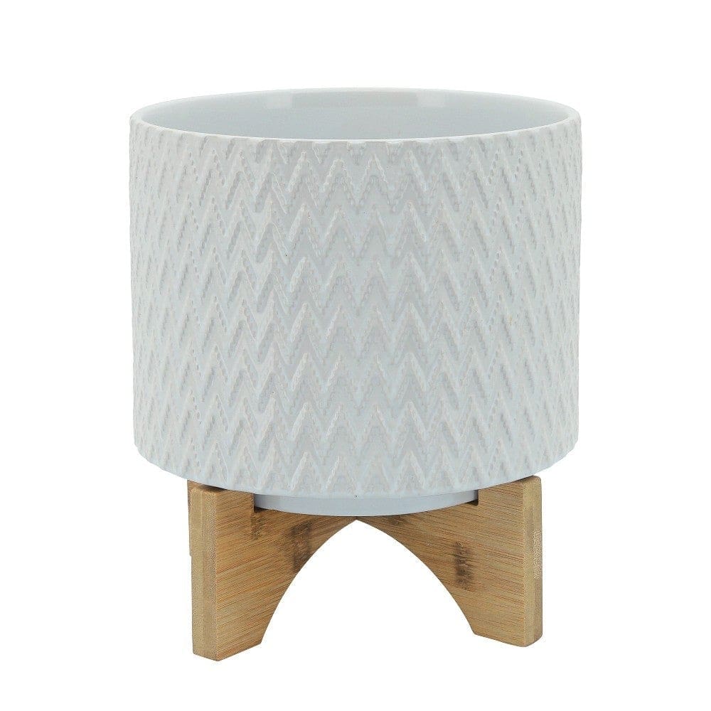 Arya Planter | Chevron Pattern | Wood Stand | Small | White