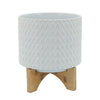 Ceramic Planter with Chevron Pattern and Wooden Stand, Small, White By Casagear Home