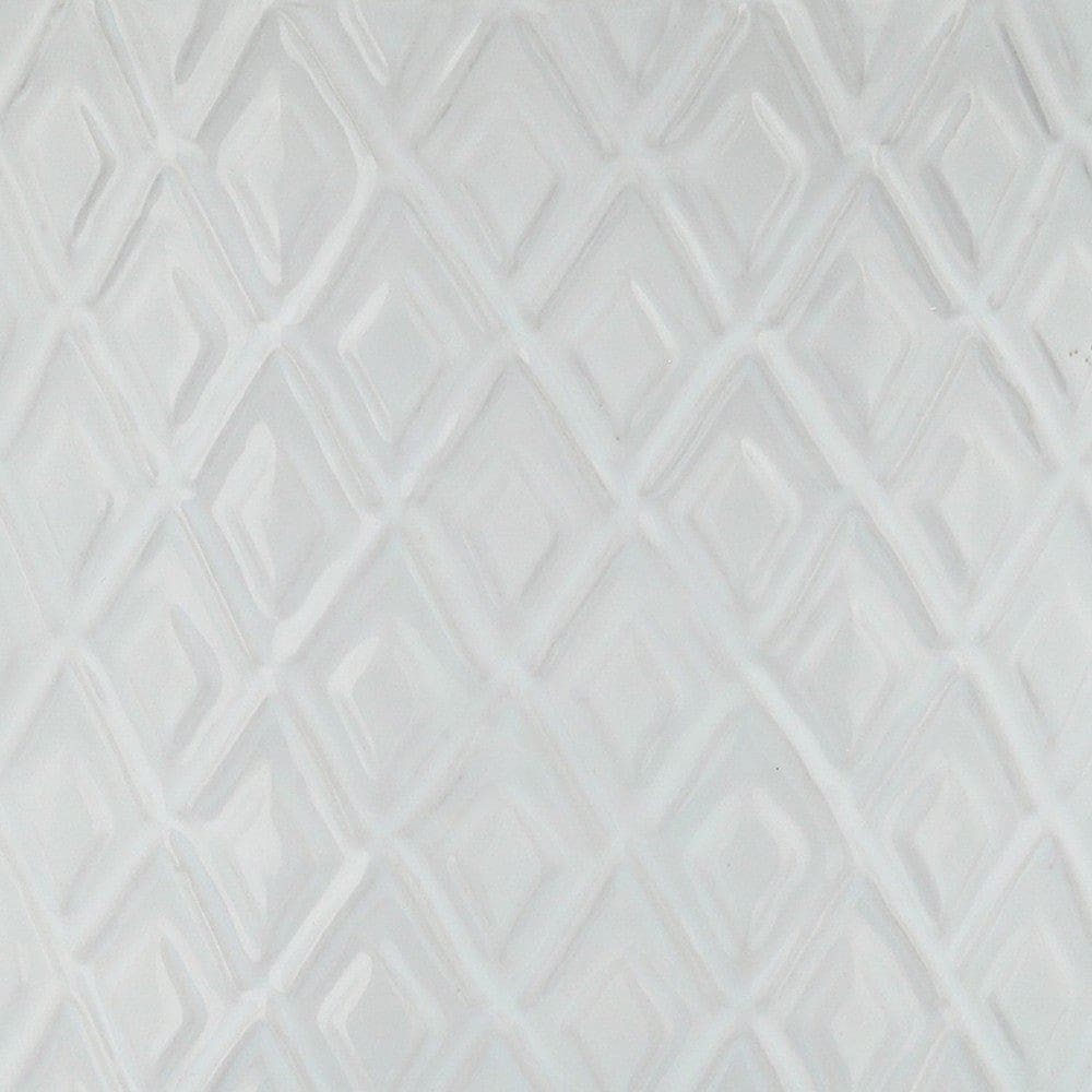 Ceramic Planter with Diamond Pattern and Wooden Stand White By Casagear Home BM266288
