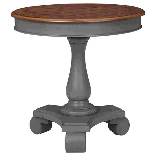 Wooden Accent Table with Round Tabletop, Gray and Brown By Casagear Home