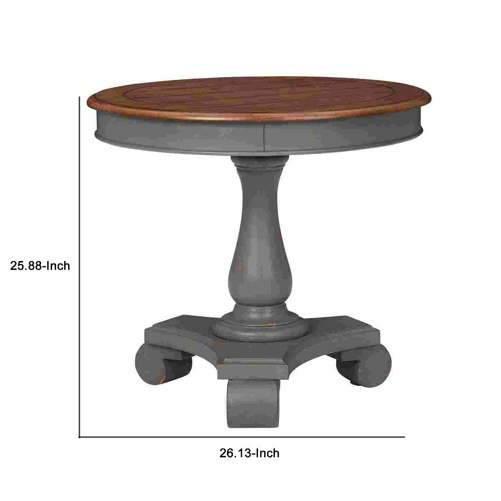Wooden Accent Table with Round Tabletop Gray and Brown By Casagear Home BM266420
