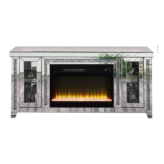 TV Stand with Fireplace and LED, Silver and Black By Casagear Home
