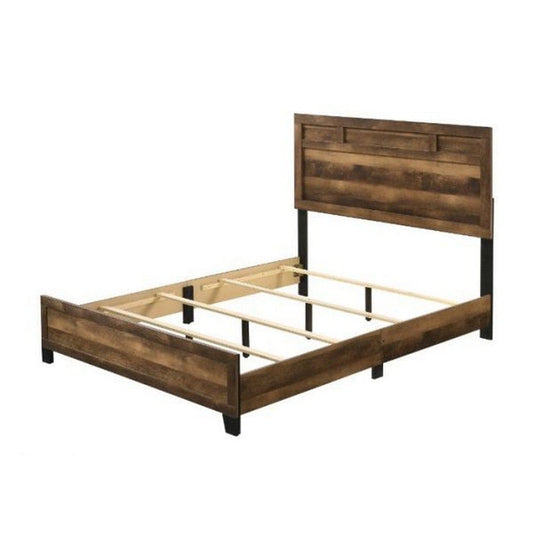 King Bed Featuring Panel Headboard, Rustic Oak Brown By Casagear Home