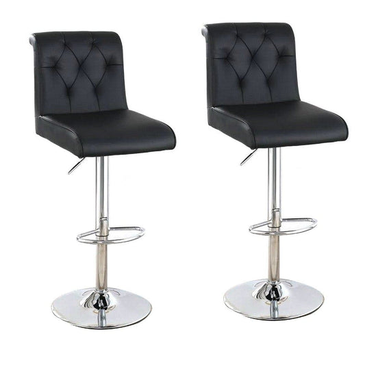 Adjustable Barstool with Rolled Button Tufted Back, Set of 2, Black By Casagear Home