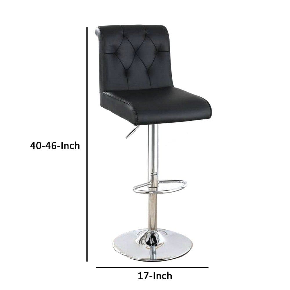 Adjustable Barstool with Rolled Button Tufted Back Set of 2 Black By Casagear Home BM266470