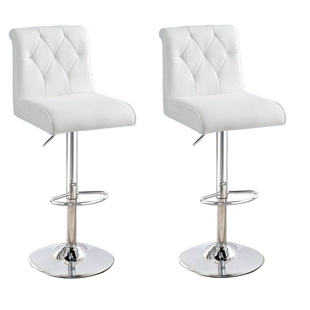 Adjustable Barstool with Rolled Button Tufted Back, Set of 2, White By Casagear Home