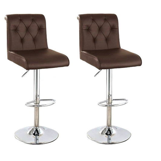 Adjustable Barstool with Rolled Button Tufted Back, Set of 2, Brown By Casagear Home