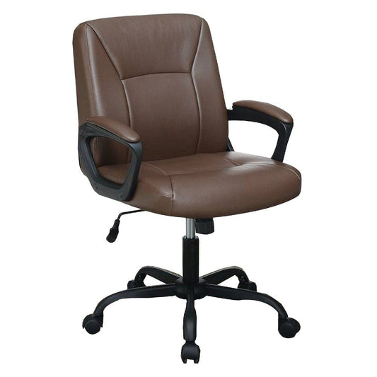Office Chair with Curved Arms and Leatherette Upholstery, Brown By Casagear Home
