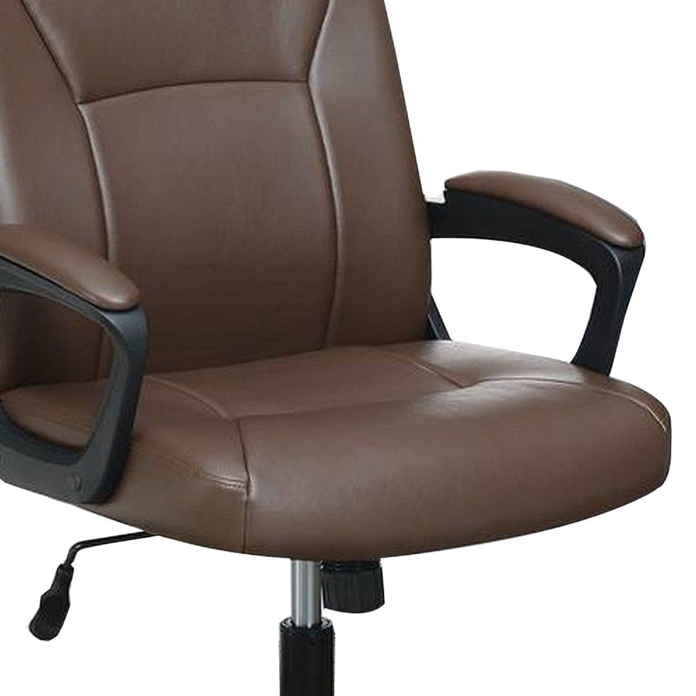 Office Chair with Curved Arms and Leatherette Upholstery Brown By Casagear Home BM266478