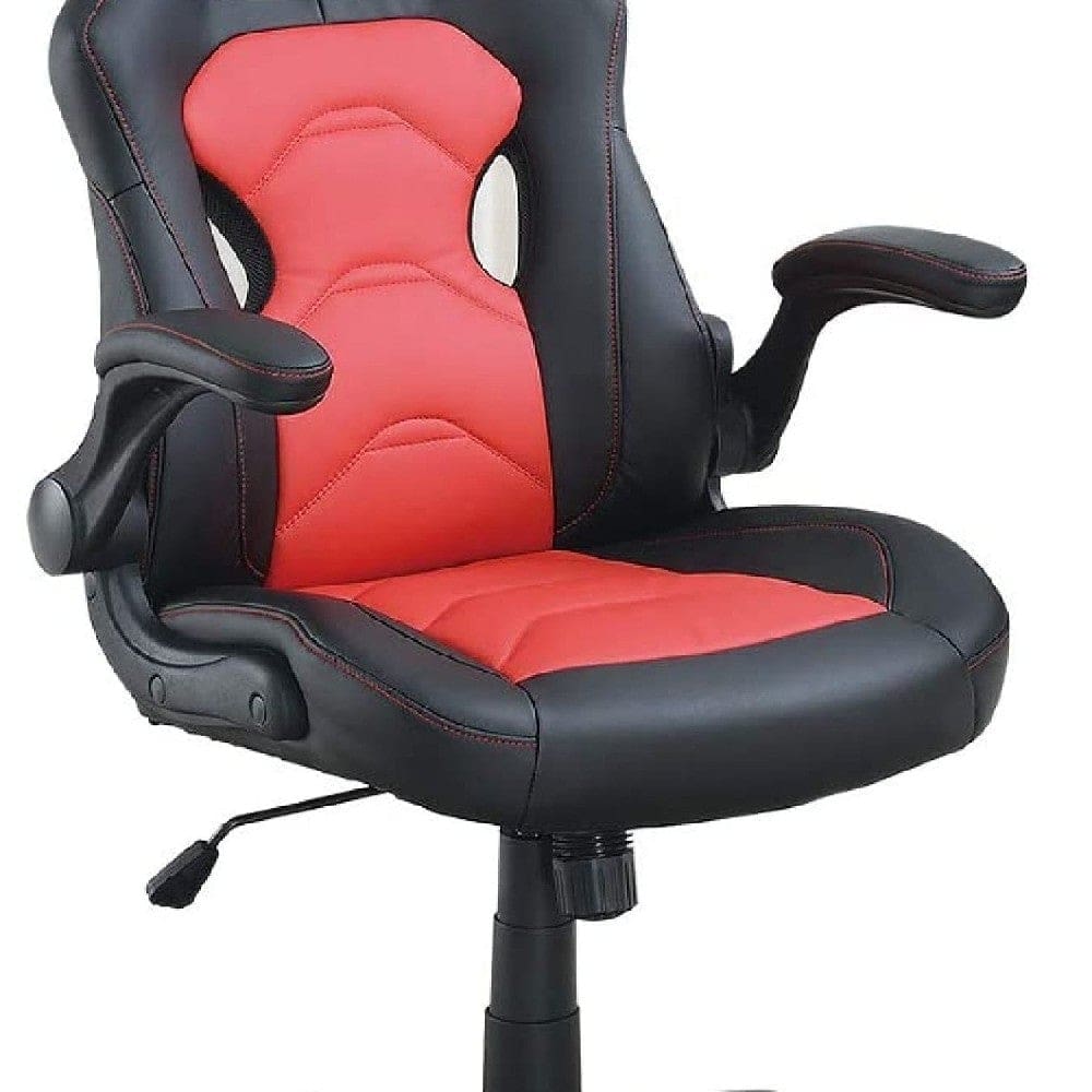 Office Chair with Padded Seat and Curved Track Arms Black and Red By Casagear Home BM266487