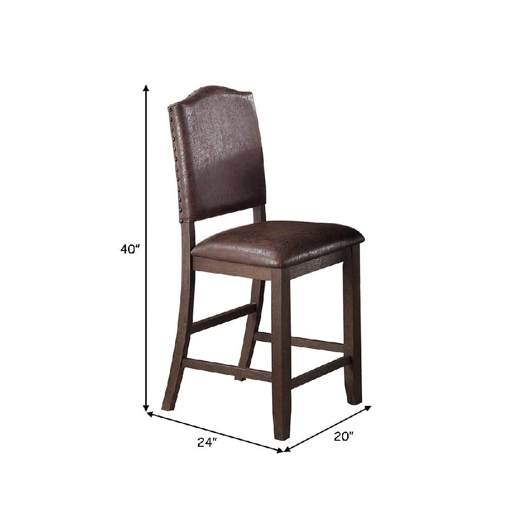 Counter Height Chair with Leatherette Seat and Rivets Set of 2 Brown By Casagear Home BM266495