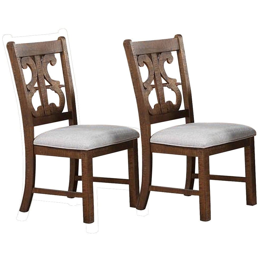 Side Chair with Fabric Seat and Cut Out Backrest, Set of 2, Brown By Casagear Home