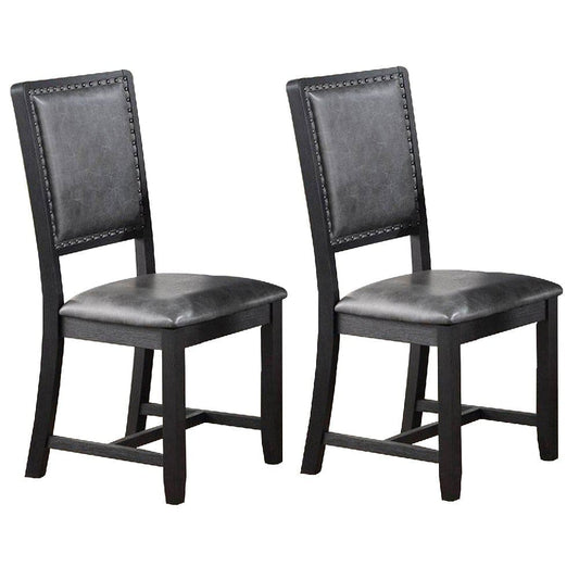 Side Chair with Leatherette Seat and Panel Cushioned Back, Set of 2, Gray By Casagear Home