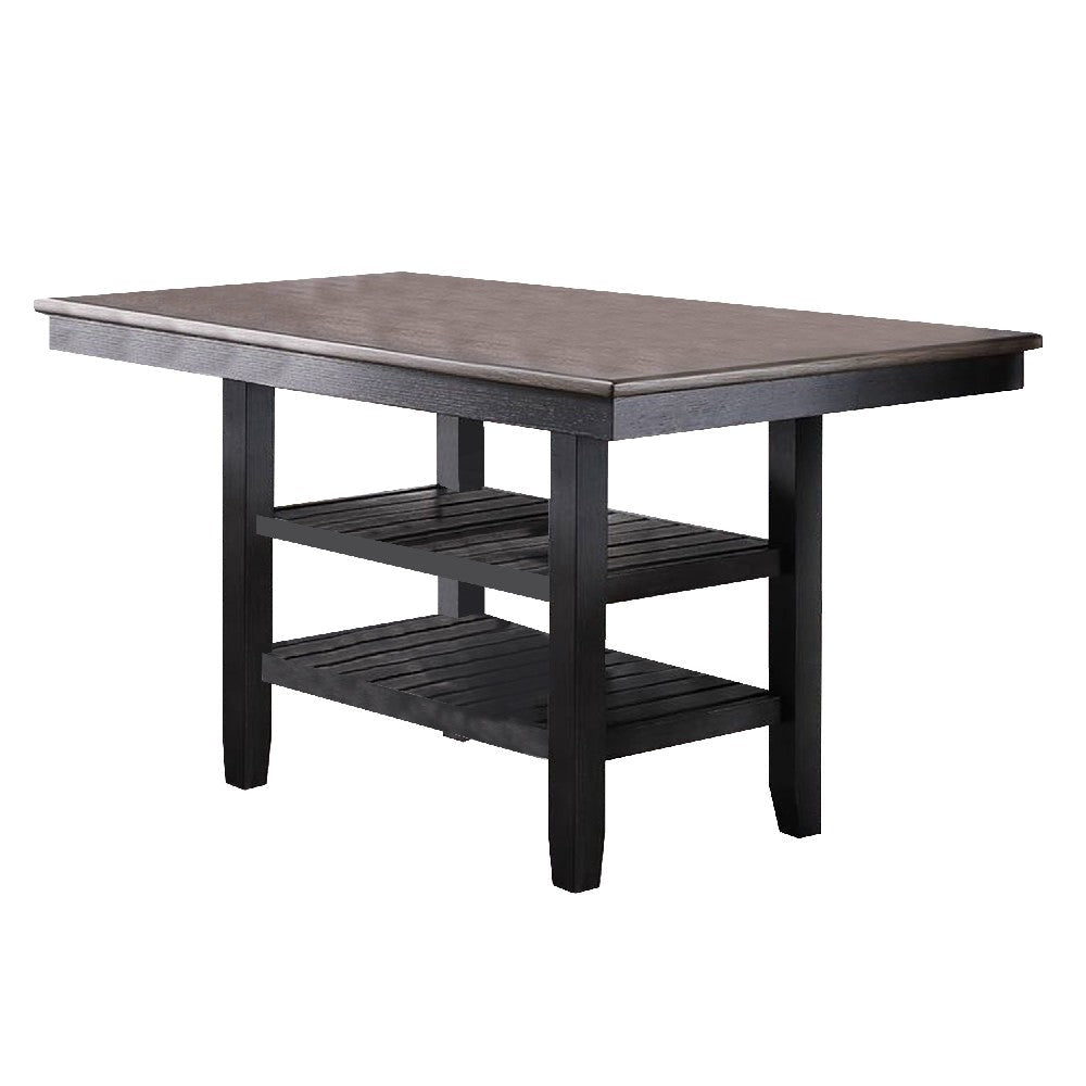 Counter Height Table with 2 Open Shelves, Dark Brown By Casagear Home