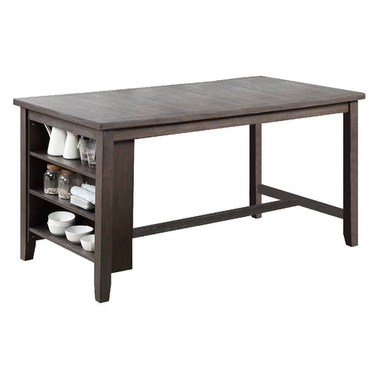 Counter Height Table with 3 Open Compartments, Large, Dark Brown By Casagear Home