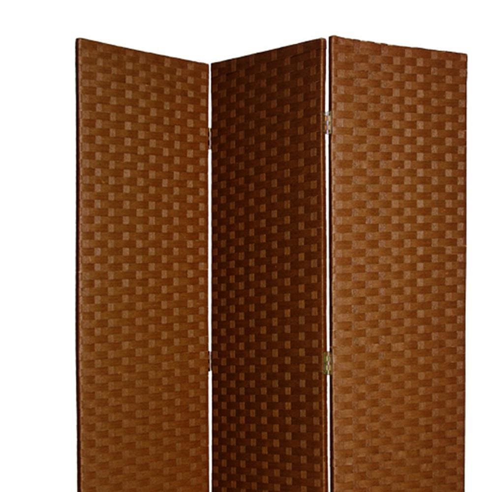 Wooden Foldable 3 Panel Room Divider with Streamline Design Dark Brown - BM26679 By Casagear Home BM26679