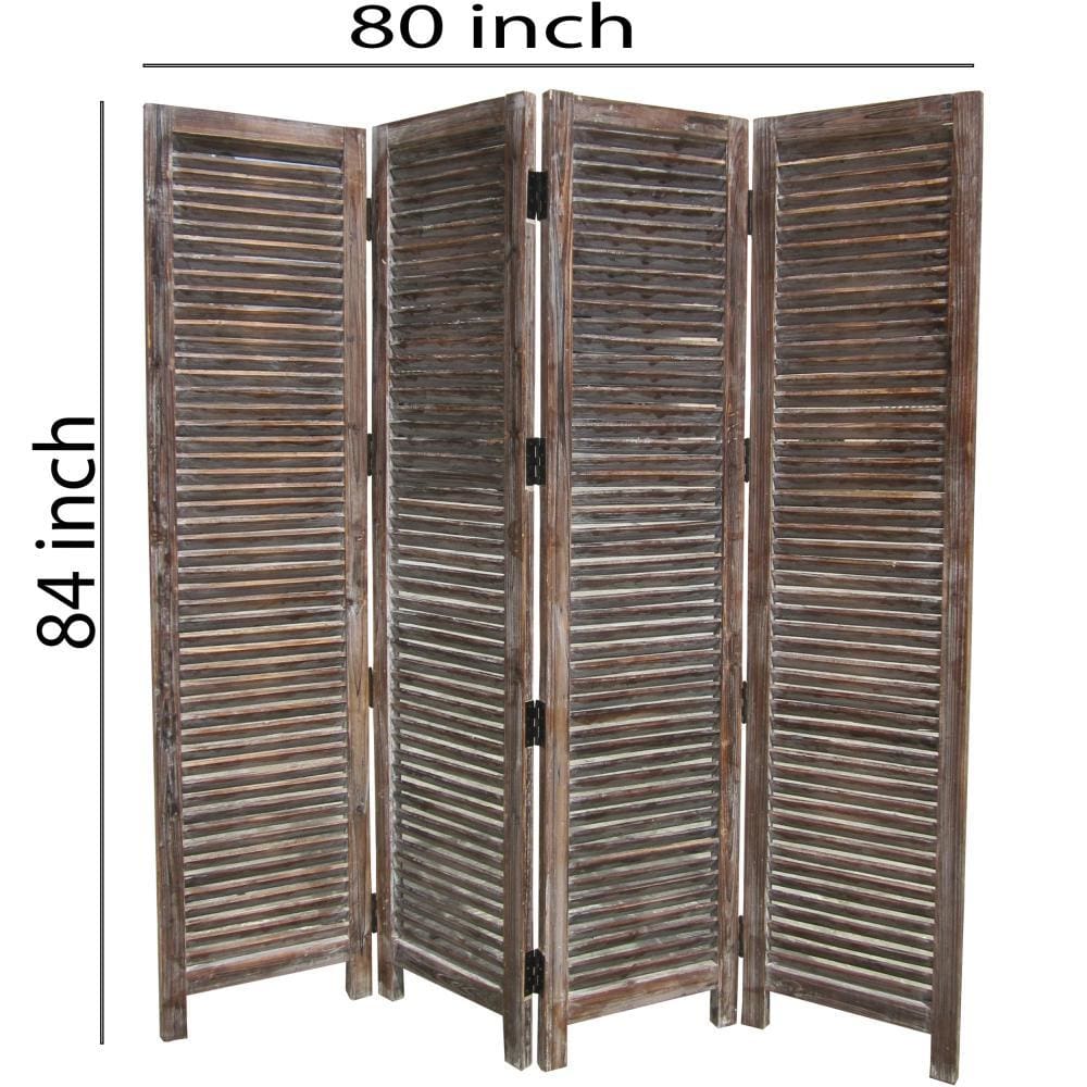 4 Panel Room Divider with Shutter Design Weathered Brown - BM26692 By Casagear Home BM26692