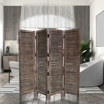 4 Panel Room Divider with Shutter Design, Weathered Brown - BM26692 By Casagear Home