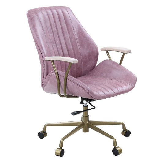 Office Chair with Leather Seat and Channel Stitching, Pink By Casagear Home