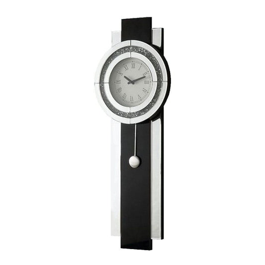 Pendulum Wall Clock with Mirror Trim and Round Shape, Silver By Casagear Home