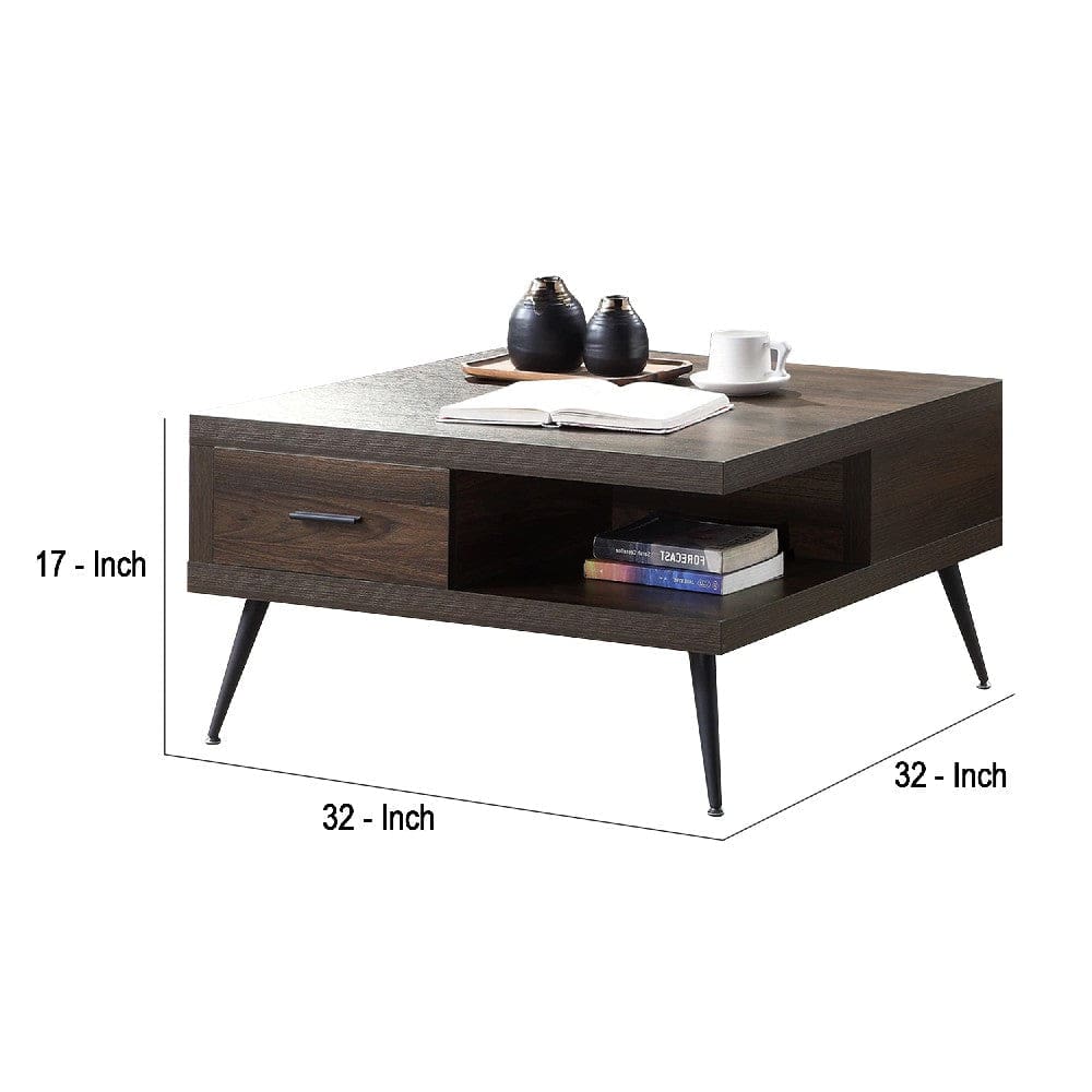 Coffee Table with Square Wooden Frame and 2 Drawers Brown By Casagear Home BM268991