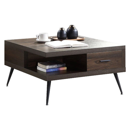 Coffee Table with Square Wooden Frame and 2 Drawers, Brown By Casagear Home