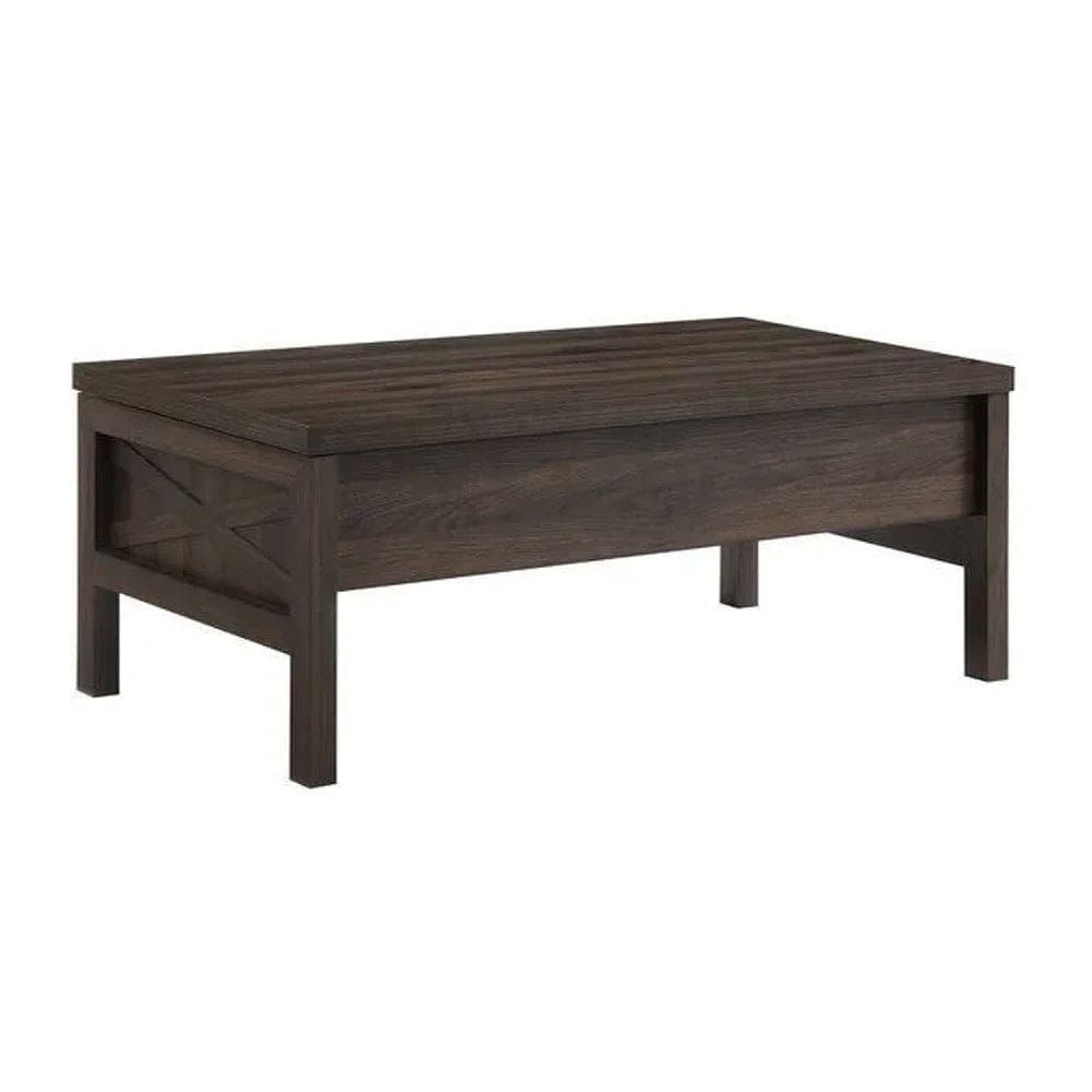 Coffee Table with Lift Top Storage and Cross Side Panel, Brown By Casagear Home
