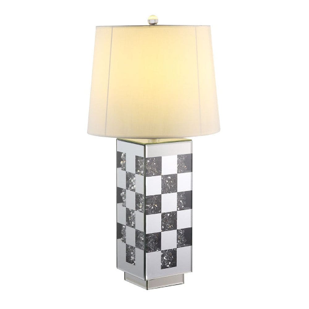 Table Lamp with Checkered Faux Diamond Inlay, Silver By Casagear Home