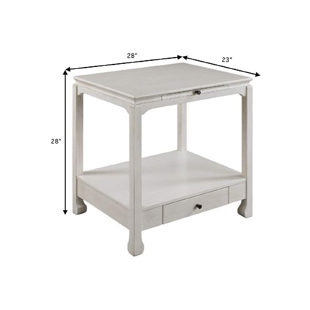 Accent Table with Pull Out Tray and 1 Drawer Antique White By Casagear Home BM269048