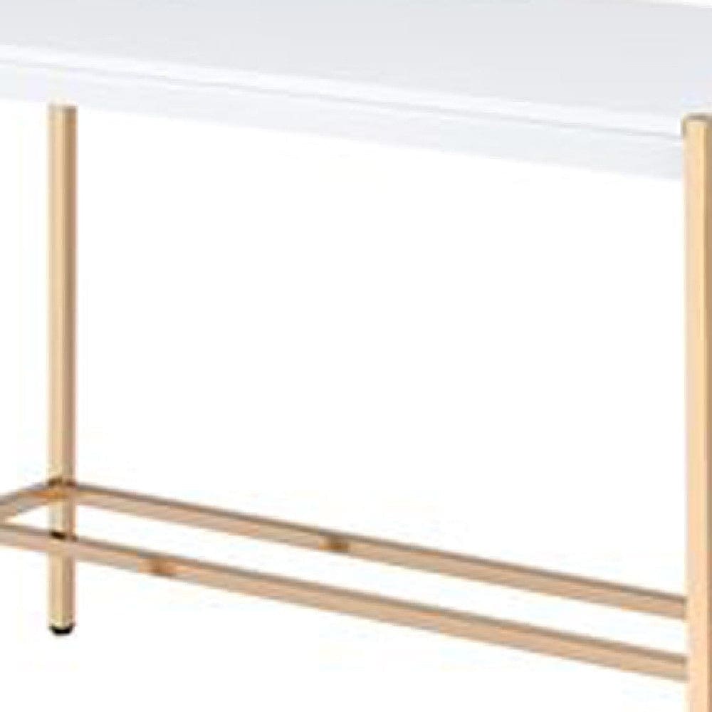 Writing Desk with USB Dock and Metal Legs White and Rose Gold By Casagear Home BM269050