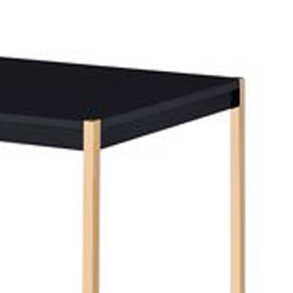Writing Desk with USB Dock and Metal Legs Black and Rose Gold By Casagear Home BM269051