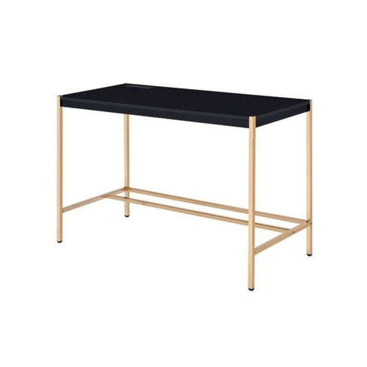 Writing Desk with USB Dock and Metal Legs, Black and Rose Gold By Casagear Home
