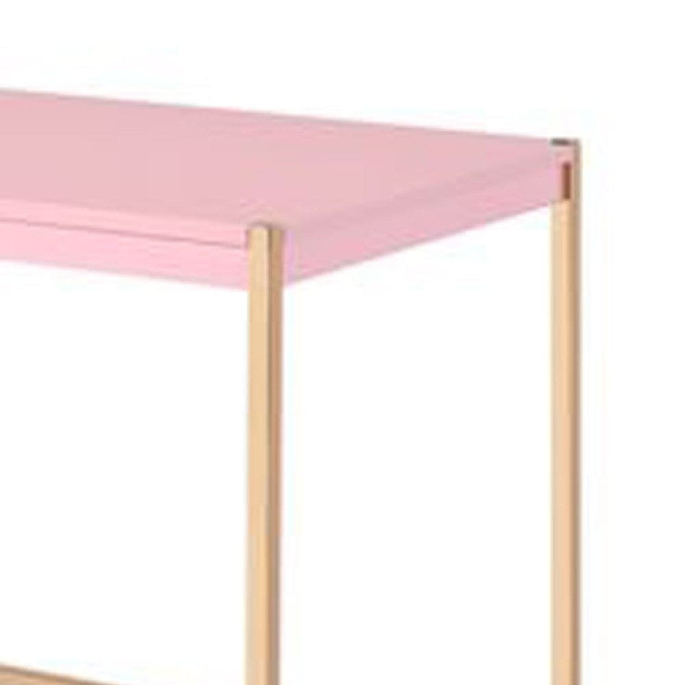 Writing Desk with USB Dock and Metal Legs Pink and Rose Gold By Casagear Home BM269054