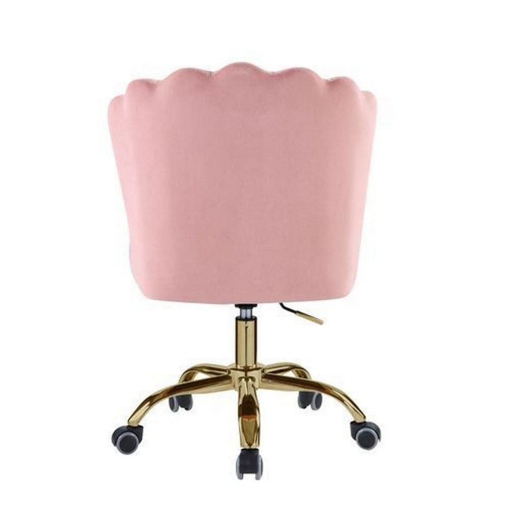 Swivel Office Chair with Shell Design Backrest Pink and Gold By Casagear Home BM269059