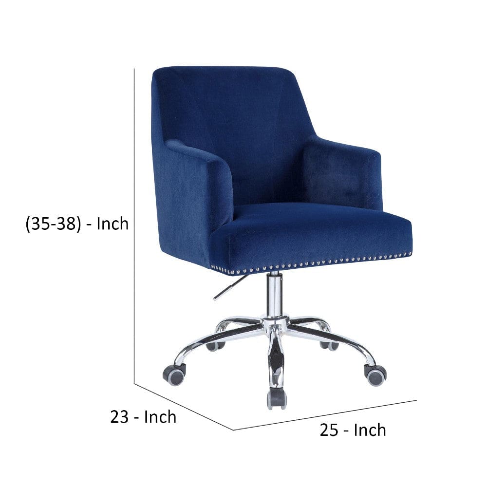 Swivel Office Chair with Sleek Track Arms and Nailhead Trim,Blue and Chrome By Casagear Home BM269060