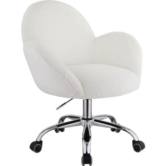 Swivel Office Chair with Rounded Back and Arms, White and Chrome By Casagear Home
