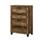 Chest with 5 Drawers and Plank Style, Rustic Oak Brown By Casagear Home