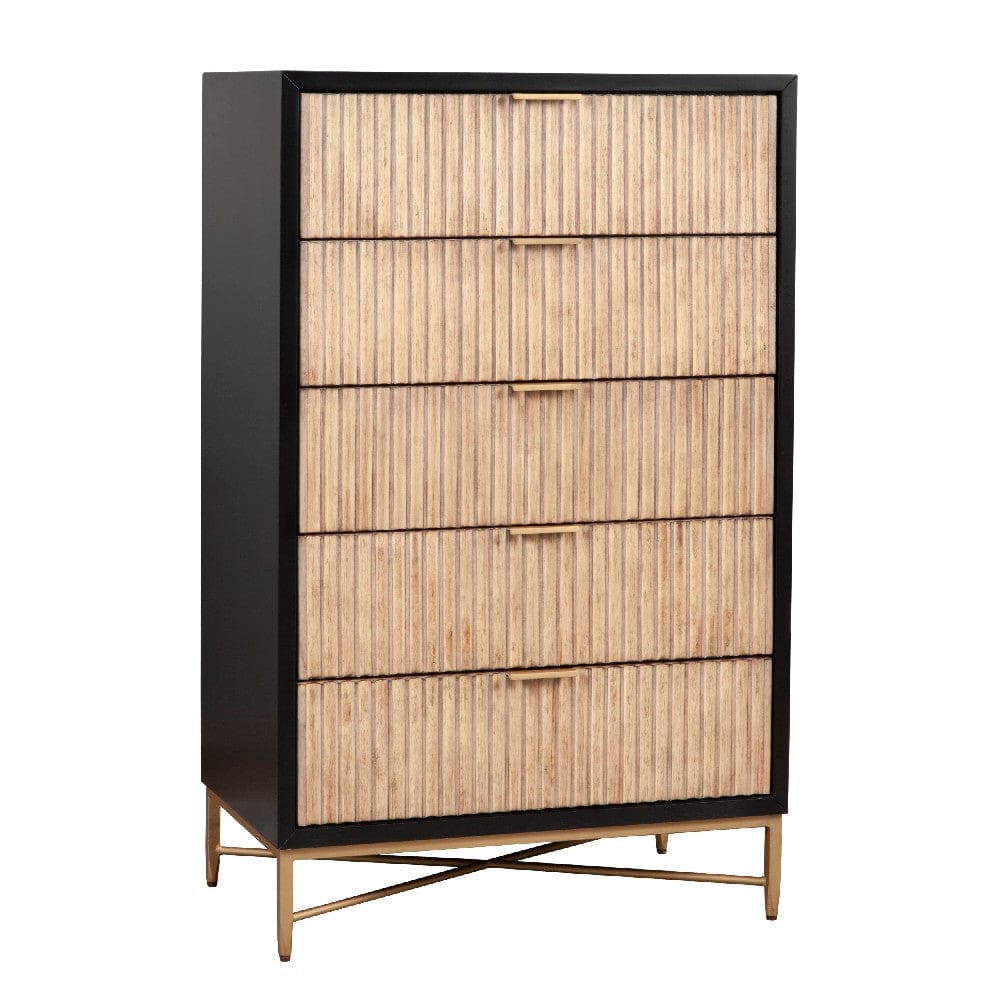Chest with 5 Corrugated Drawers and Metal Base, Black By Casagear Home