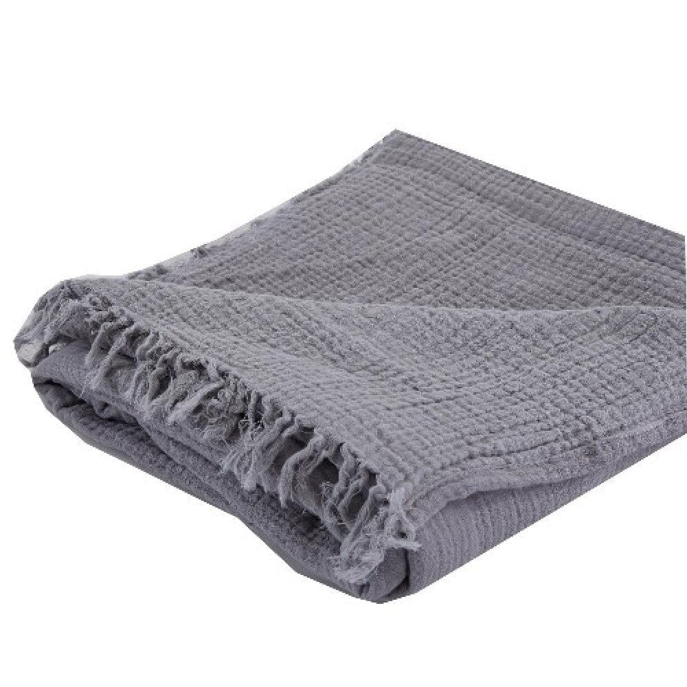 Veria 50 x 60 Reversible Cotton Throw with Fringes The Urban Port Gray By Casagear Home BM269171
