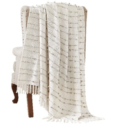 Veria Throw Blanket | 60 x 70 | Pompom Stripe Design | Cream
