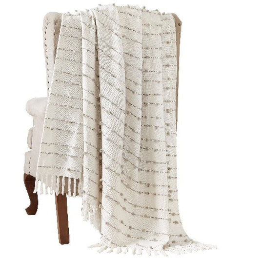 Veria Throw Blanket | 60 x 70 | Pompom Stripe Design | Cream