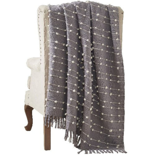 Veria Throw Blanket | 60 x 70 | Pompom Stripe Design | Gray