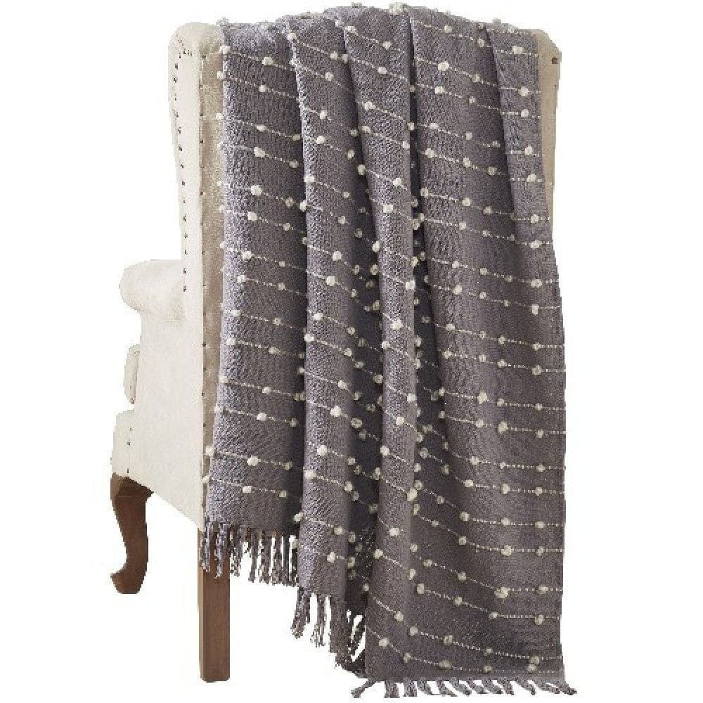 Veria Throw Blanket | 60 x 70 | Pompom Stripe Design | Gray