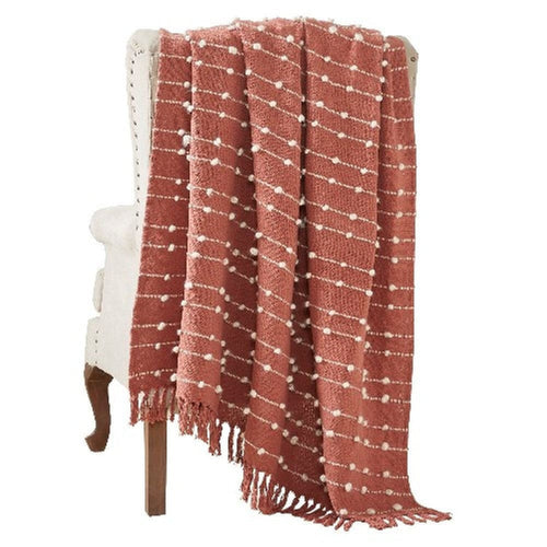 Veria Throw Blanket | 60 x 70 | Pompom Stripe Design | Red