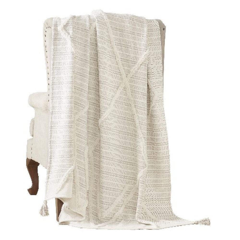 Veria 60 x 70 Cotton Throw with Diamond Pattern, Off White By Casagear Home