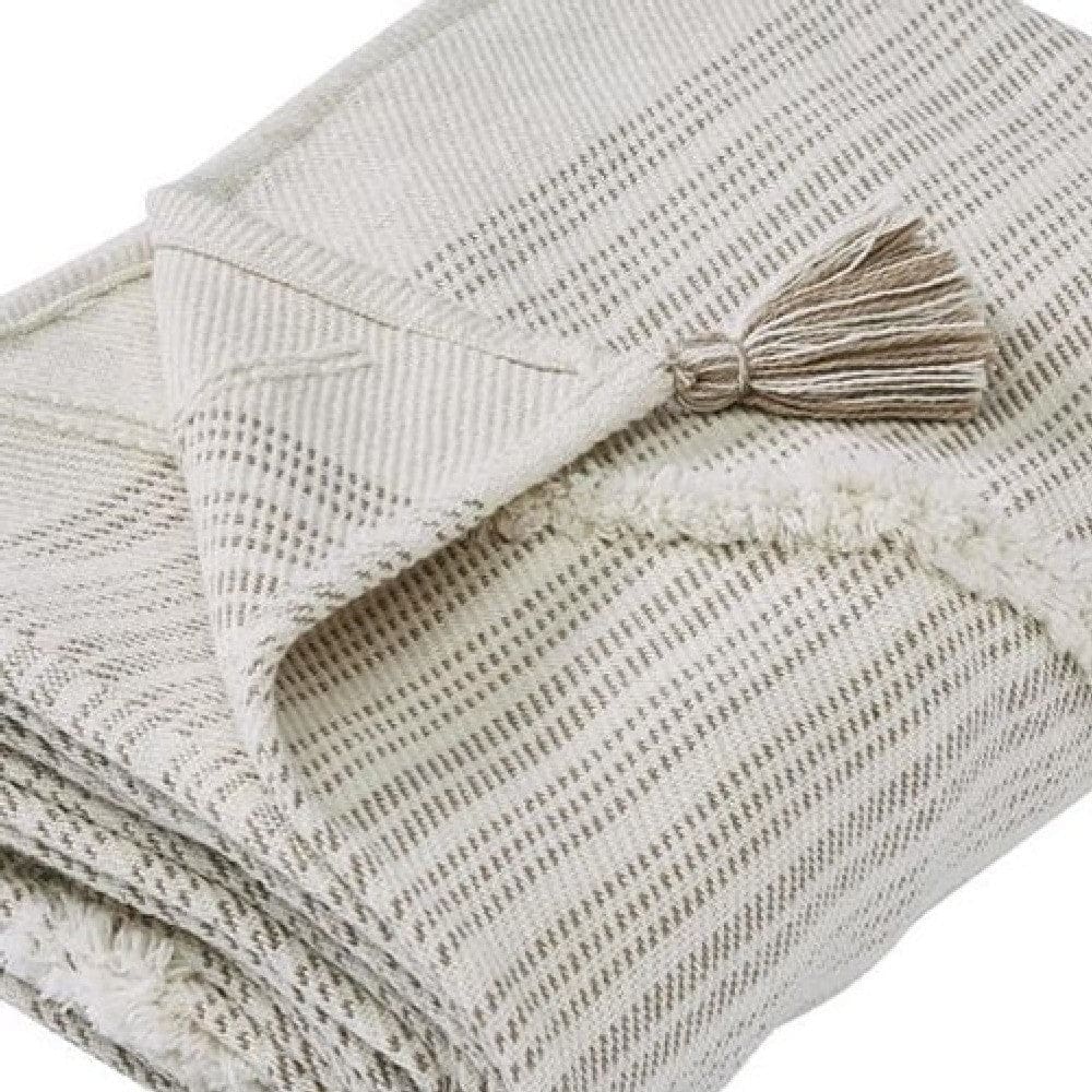 Veria 60 x 70 Cotton Throw with Diamond Pattern The Urban Port Off White By Casagear Home BM269189