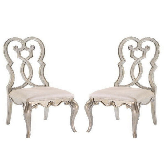 Cora Side Chair Set | Scrolled Back Design | Beige