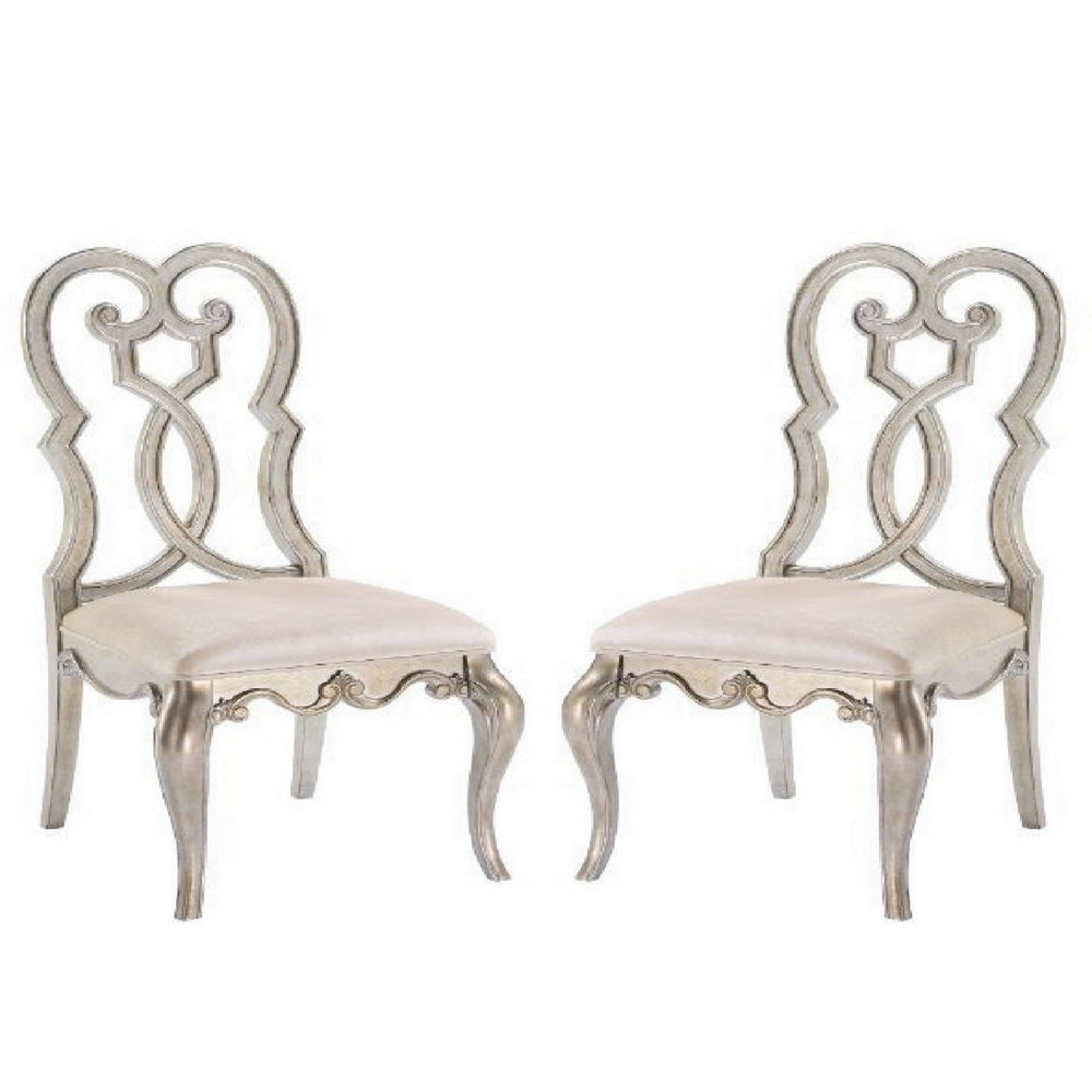 Cora Side Chair Set | Scrolled Back Design | Beige