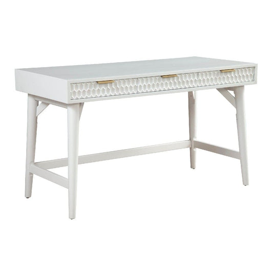Writing Desk with 3 Drawers and Wooden Frame, White By Casagear Home